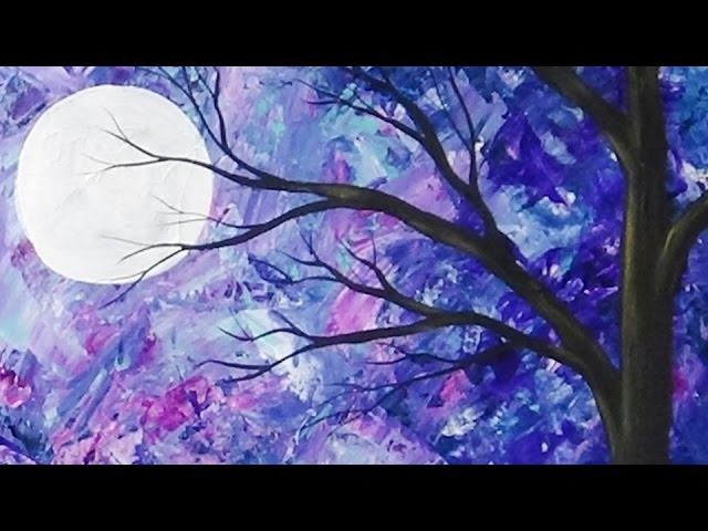 Abstract Moonlit Tree Palette Knife Painting with Acrylics Time Lapse