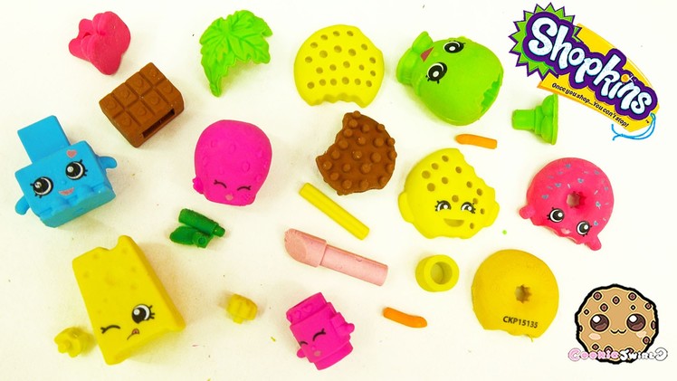 All 4 Shopkins Season 1 Eraser Puzzles 2 Packs - Cookieswirlc Unboxing Video