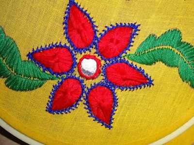 Hand Embroidery Beautiful Flower: Satin & Long Herringbone Stitch by Amma Arts.