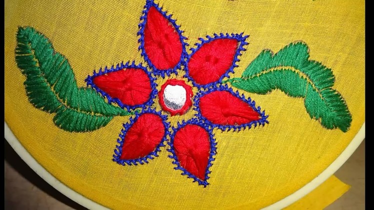 Hand Embroidery Beautiful Flower: Satin & Long Herringbone Stitch by Amma Arts.