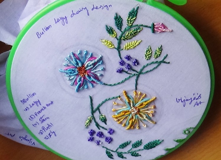Hand Embroidery Designs # 111-Bullion Lazy Daisy Design