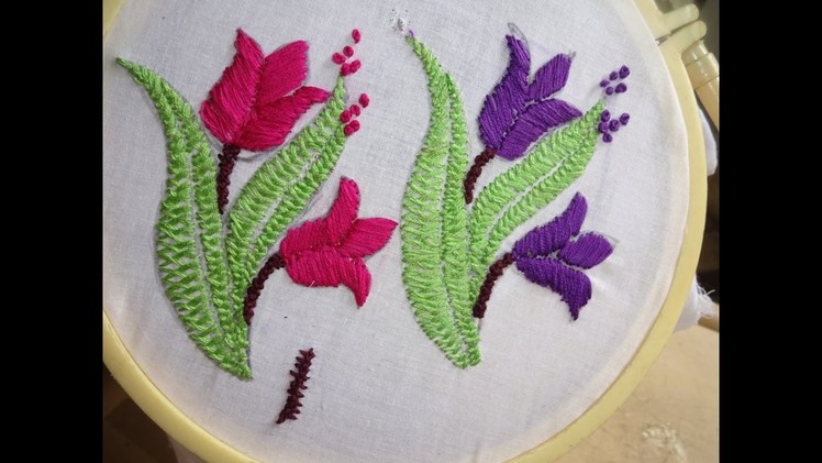 Hand Embroidery Flower Designs Herring, Satin Stitch. by Amma Arts