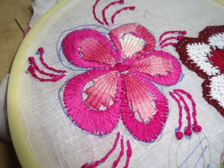 Hand Embroidery Kamali Work, Satin Stitch Flower Designs by Amma Arts