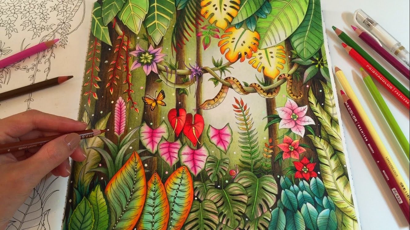 MAGICAL JUNGLE, Adult Coloring Book by Johanna Basford, Coloring With