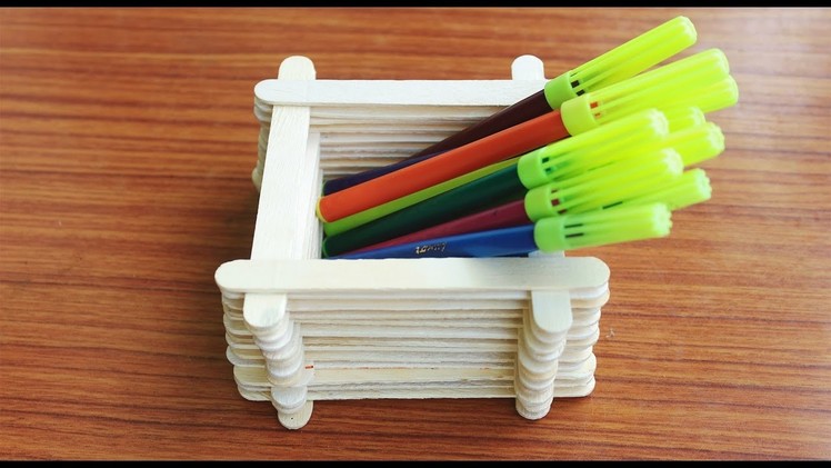 Pen Stand with Ice Cream Sticks In Creative Home Decors Crafts By SrujanaTV