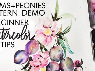 Watercolor Plums and Peonies with Tips for Beginners