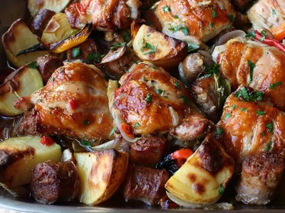 Chicken, Sausage, Peppers & Potatoes - How to Roast Chicken, Sausage, Peppers & Potatoes