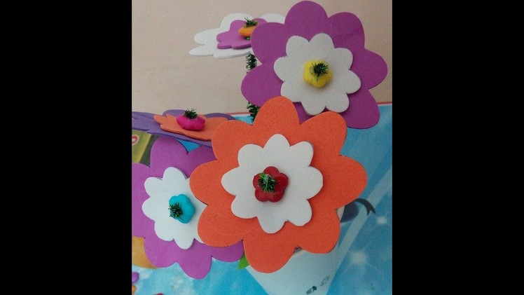 Easy DIY Foam Flower craft in a Paper Cup Flower Pot for kids