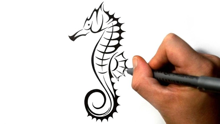 How to Draw a Seahorse - Tribal Tattoo Design Style