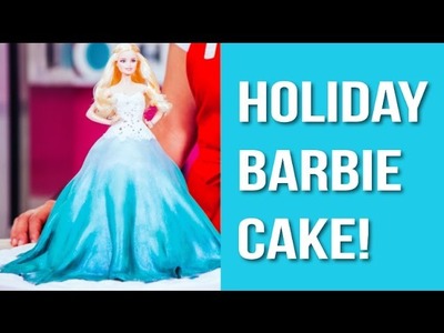 How To Make A HOLIDAY BARBIE CAKE! Ombre Vanilla Cake With Buttercream And A Flowing Fondant Gown!