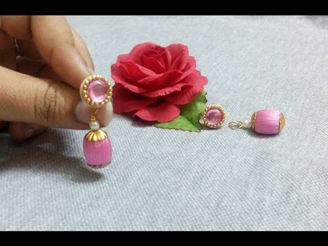 How to make Silk Thread Bead Earring  with quilling stud at home - Tutorial