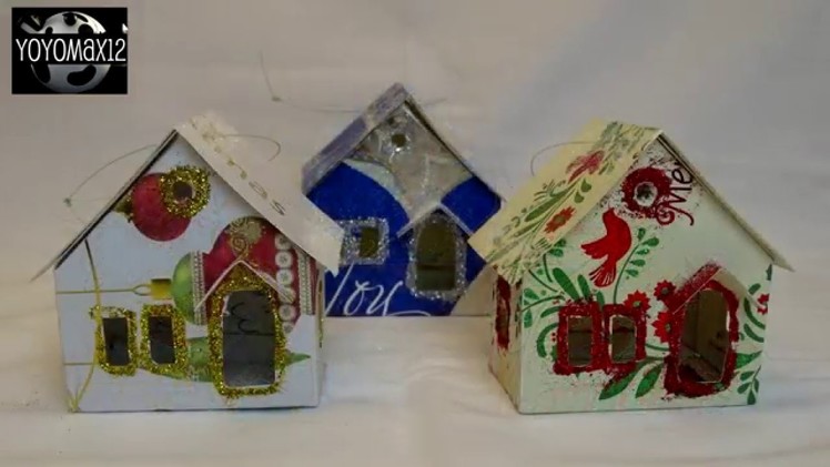 Putz "Glitter" House Ornament Using Recycled Christmas cards-with yoyomax12