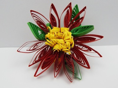 Quilling red flower | Paper craft quilling red flower DIY | paper stripes red Christmas flower