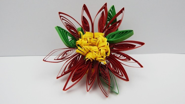 Quilling red flower | Paper craft quilling red flower DIY | paper stripes red Christmas flower