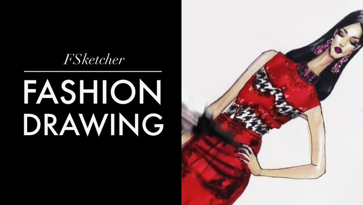 SATIN DRESS. HOUNDSTOOTH PATTERN Ermanno Scervino #2 | Fashion Drawing