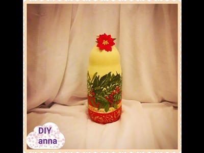 Christmas decoupage bottle with decor foils DIY ideas decorations craft tutorial. URADI SAM