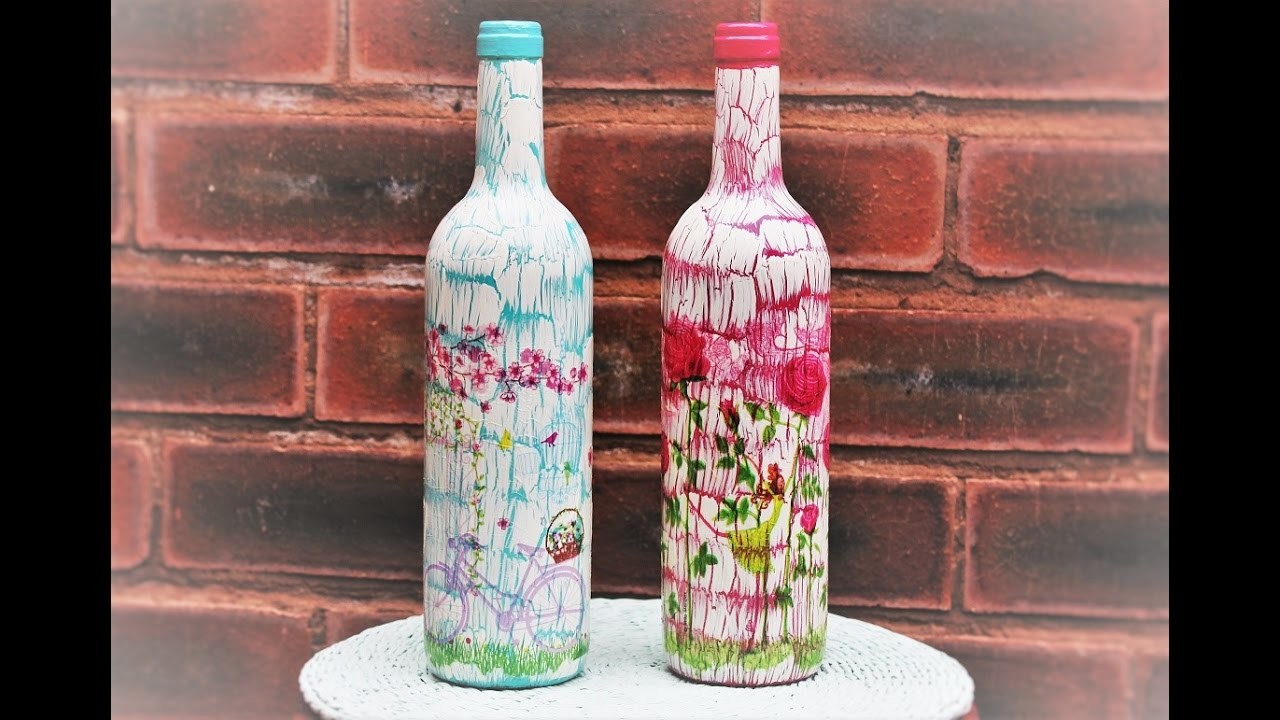 Decoupage Bottles with Easy Crackle - Fast & Easy Tutorial - DIY