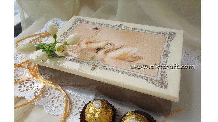 Decoupage tutorial for beginners - DIY.  Wedding gift box with rice paper by Aistcraft.com