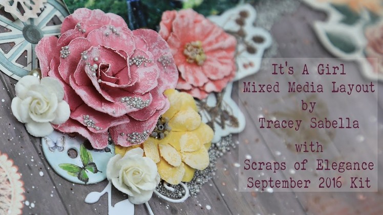 Scraps of Elegance September 2016 Kit ~ DIY It's A Girl Mixed Media Layout - BoBunny Bella Rosa