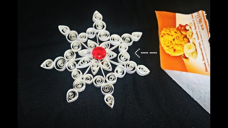 Recycled DIY: How to make Snowflake out of Biscuit Cover - Easy Paper Rangoli - Christmas Decor