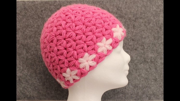 Triangle Star Stitch - Flower Hat Part 2 - Star Hat - DIY Crochet Tutorial - Puffed Star Stitch