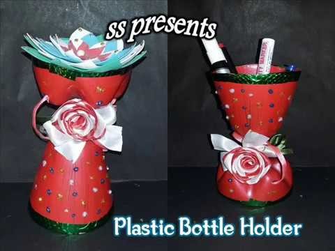 Waste bottle crafts | DIY bottle pen holder. Bottle multi purpose holder. bottle flower holder