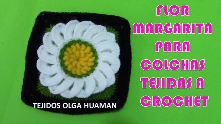 Cuadro a crochet de Flores Margaritas para colchas y cojines