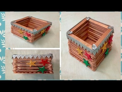 DIY :: Christmas Themed Pen stand made out of Ice cream sticks !!