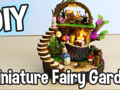 DIY Miniature Fairy Garden Dollhouse Kit with Totoro, Gift Box and Working Lights!