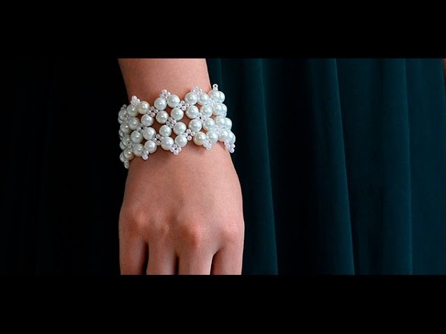 How to Make a Wide White Pearl Bead Stitch Bracelet