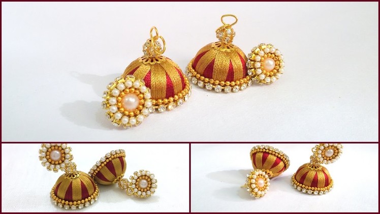 How to make Double Colored  Silk Thread Jhumkas at Home | Tutorials !!