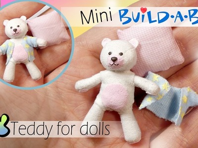 Miniature (NO SEW) Build A Bear Inspired Teddy Tutorial. DIY Dolls.Dollhouse