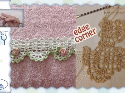 Tutorial Uncinetto ❀ Angolo x Bordino con roselline ❀ [crochet edge corner]