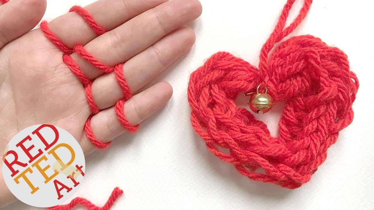 Easy Finger Knitting How To - DIY Heart Ornament ...