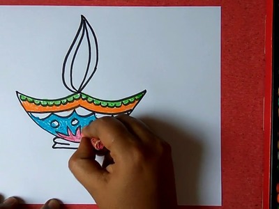 How to draw colorful diya step by step very easily for kids