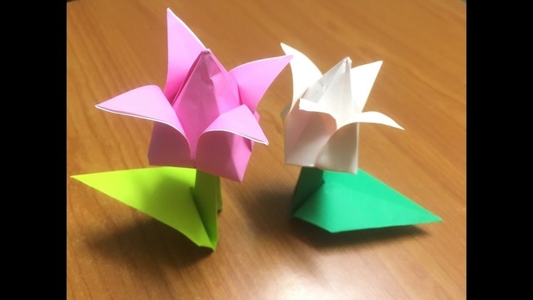 How to fold Origami Tulip flower with stem and leaf Paper