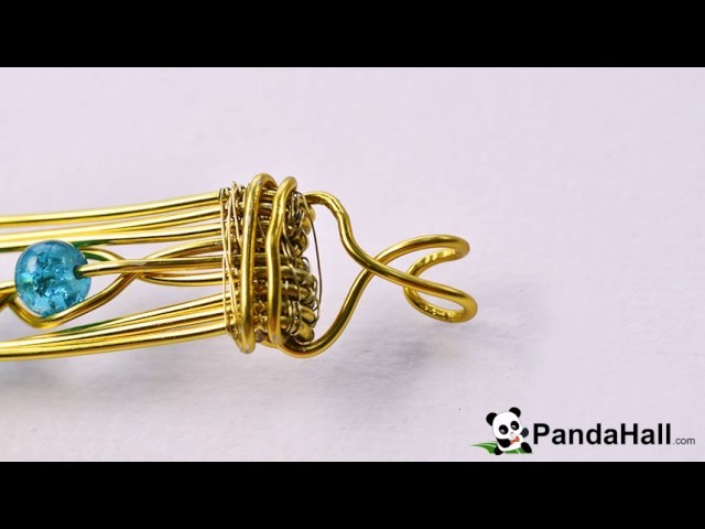 How to Make a Golden Wire Wrapped Bracelet with Blue Crackle Glass Beads