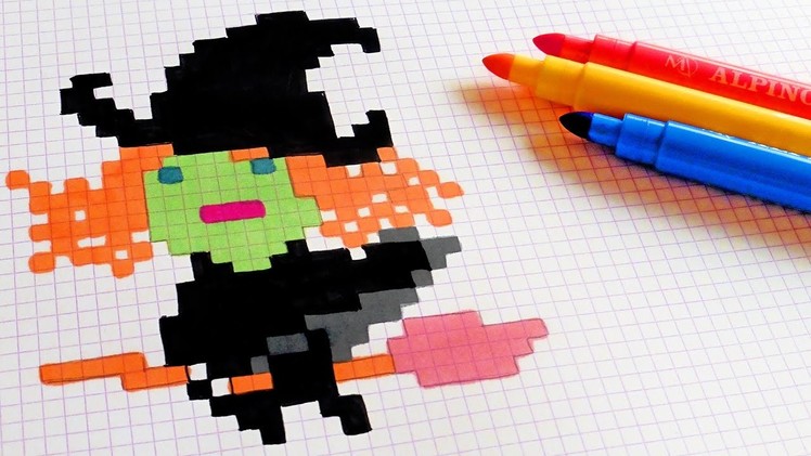 Halloween Pixel Art - How To Draw Kawaii Witch #pixelart