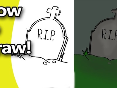 How to Draw a Halloween Tombstone  Step by Step with Free Coloring Page