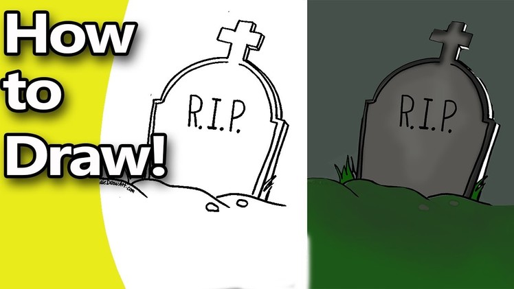 How to Draw a Halloween Tombstone  Step by Step with Free Coloring Page