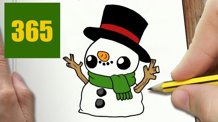 HOW TO DRAW A SNOWMAN CUTE, Easy step by step drawing lessons for kids