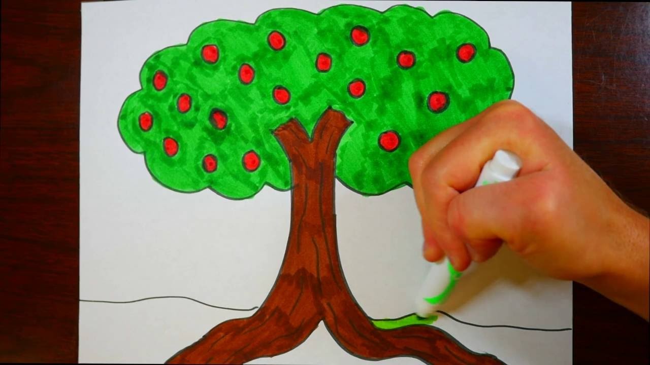 How To Draw An Apple Tree, Kids Coloring Page