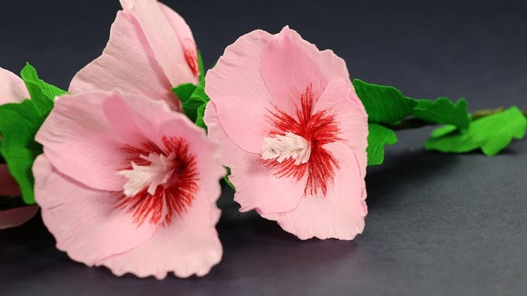 How to Make Paper Flowers Step by Step - Hollyhock Mallow Flower with Crepe Paper