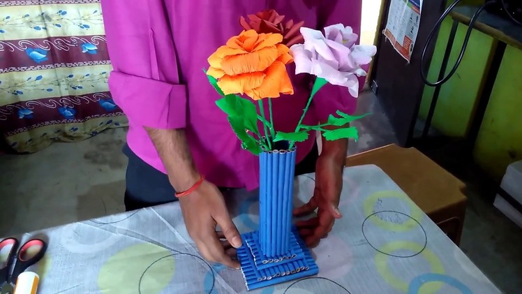 How to make waste paper flower vase| wastepaper crafts