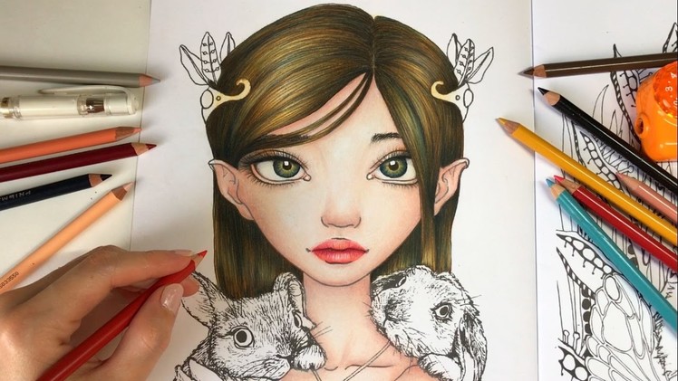 Bunny Keeper - Part 2 | HOW I COLOR EYES & LIPS | Inklings Coloring Book by Tanya Bond
