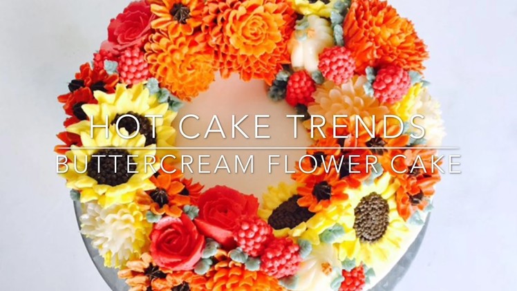 HOT CAKE TRENDS 2016! Buttercream Harvest Flower Wreath Cake - How to make by Olga Zaytseva