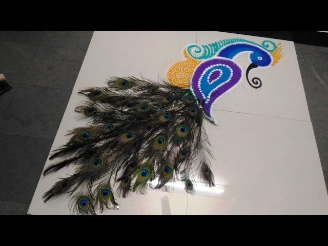 How To Make Peacock Feather Beautiful Rangoli By Latest Rangoli