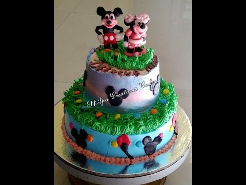 How to make two tire Eggless Cake Mickey and mini mouse Cake