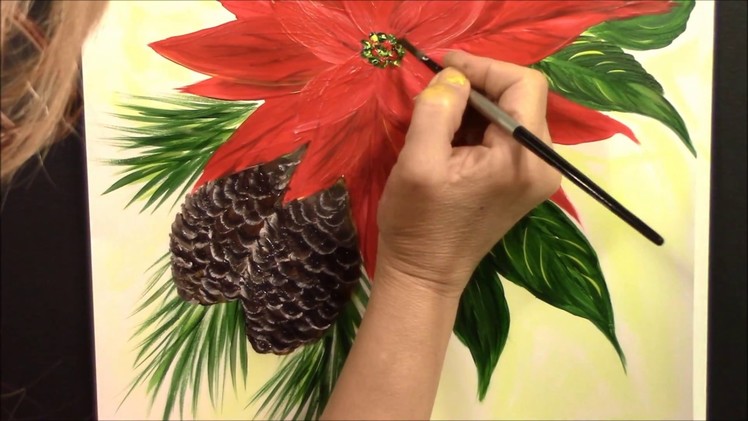 How to paint easy Poinsettia and Pine Cones ~ Acrylic ~ Painting with Wendy