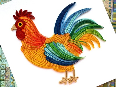 Paper Christmas decoration on the wall - Paper Quilling Cock  2017.